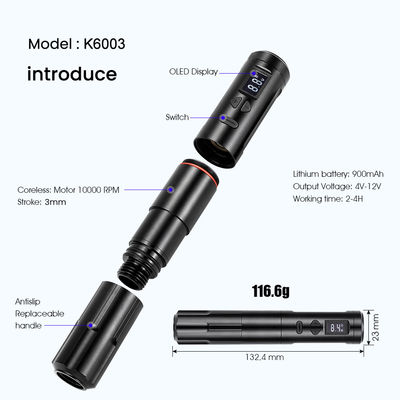 10W वायरलेस डर्मोग्राफ टैटू मशीन वायरलेस स्थायी मेकअप मशीन आरसीए कनेक्टर बॉडी मशीन लंबाई 24*132.4 मिमी आपूर्तिकर्ता