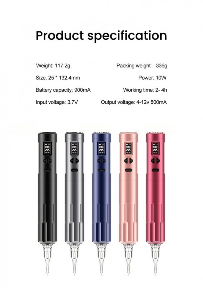 10W वायरलेस डर्मोग्राफ टैटू मशीन वायरलेस स्थायी मेकअप मशीन आरसीए कनेक्टर बॉडी मशीन लंबाई 24*132.4 मिमी 8