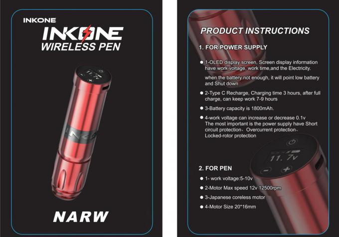 INKONE NARW ब्रांड डिजिटल एलसीडी टच स्क्रीन डिस्प्ले 1800mAh बैटरी टैटू पेन माइक्रोपिग्मेंटेशन मशीन वायरलेस टैटू मशीन 0